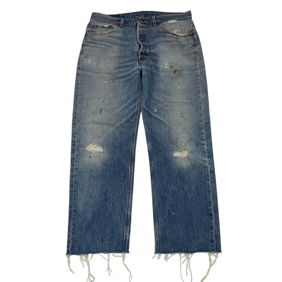 Vintage 90s Levi's 501 Straight Leg Jeans Made in USA 35x28.5 Distressed - Picture 1 of 12